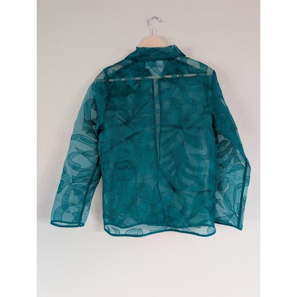 Chico's 100% Silk Organza Burnout Collared Single Button Top Floral Sz 0/S - Picture 8 of 8